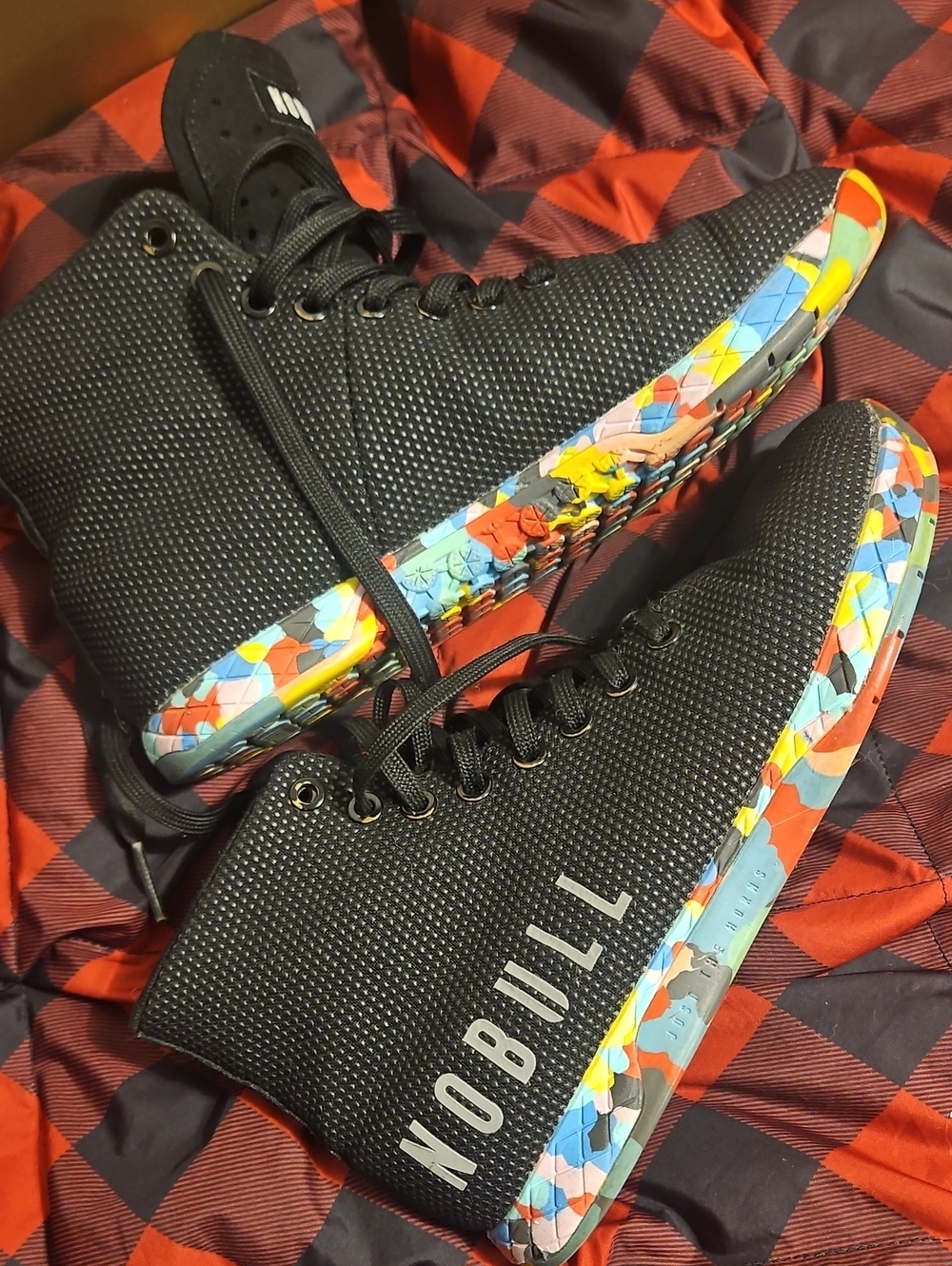 NOBULL Kids Black High-Top Sneakers with Multicolor Mosaic Sole